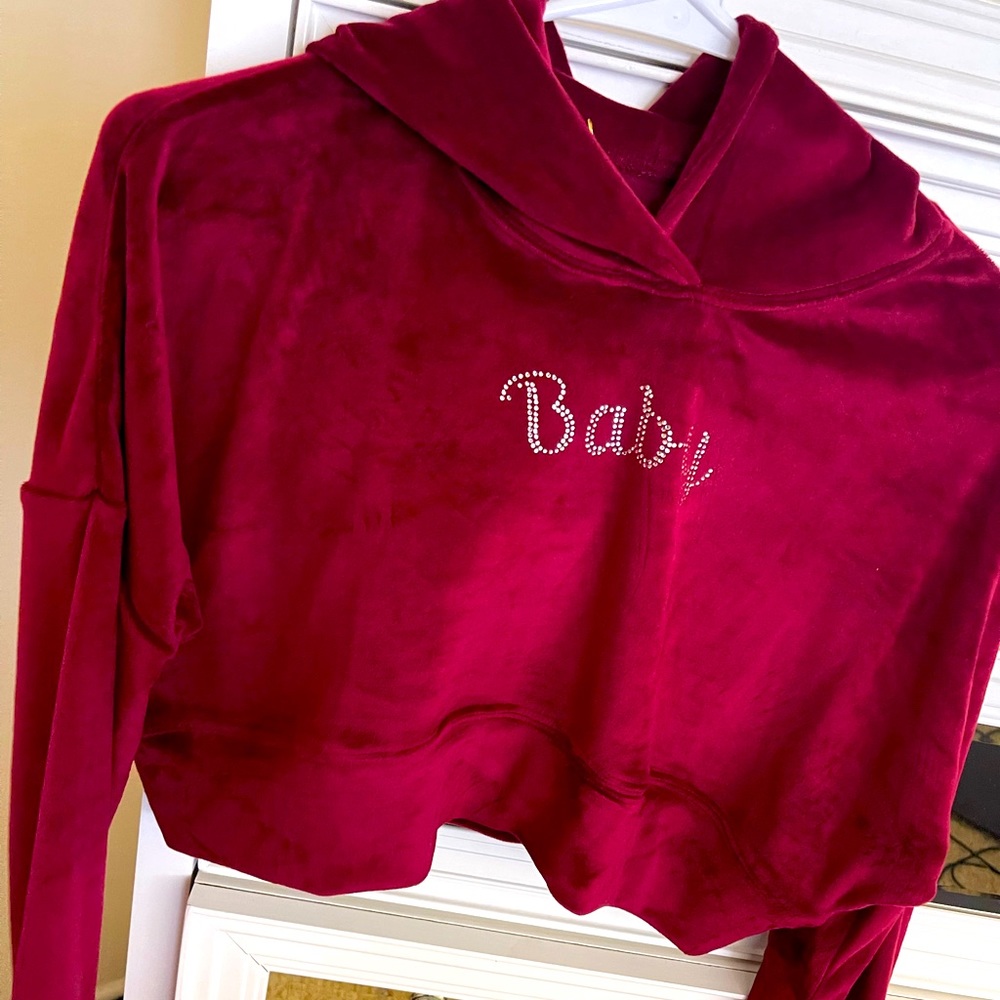Girls Burgundy Velour sweatshirt with BABY on front SIZING IS FOR TEENS age 15